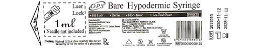 1mL Bare Hypodermic Syringe Luer Lock, Sterile, 400/Box