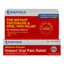 Oral Pain Relief, 20% Benzocaine Topical Gel, Adult, .33oz Tubes, 24 Tubes/Case