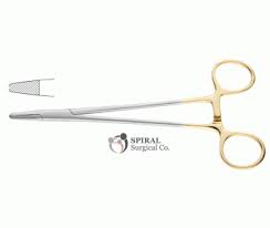 Halsey Needle Holder, 5 1/4" Serrated Straight, Tungsten Carbide Gold, Each