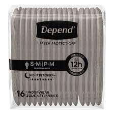 Depend Night Defense Incontinence Underwear for Men, Adult Diapers, S/M 16/Pack