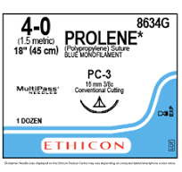Prolene Polypropylene Suture 4-0, 18" Nonabsorbable Blue Monofilament, Conventional Cutting PC-3 Sterile, 12/Box