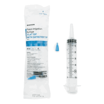 Piston Irrigation Syringe 60cc Flat Top w/Catheter Tip 50/Box