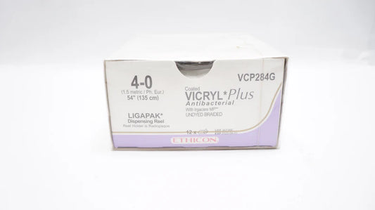 4-0 Coated Vicryl Plus Antibacterial Undyed Braided Suture, 54" Ligapak Dispensing Reel, Expired/Discounted, 12/Box