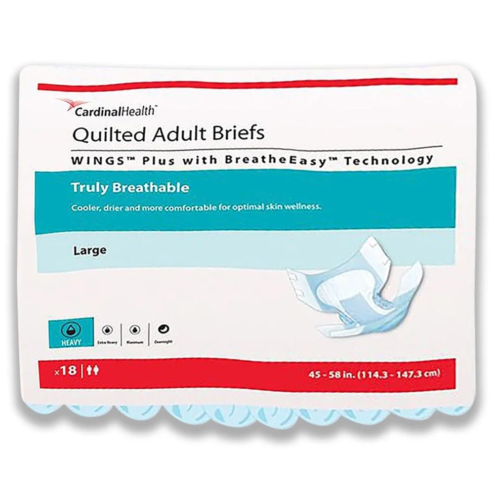 Quilted Adult Briefs Wings Plus With Breathe Easy, Large 45" x 58", 18/bag
