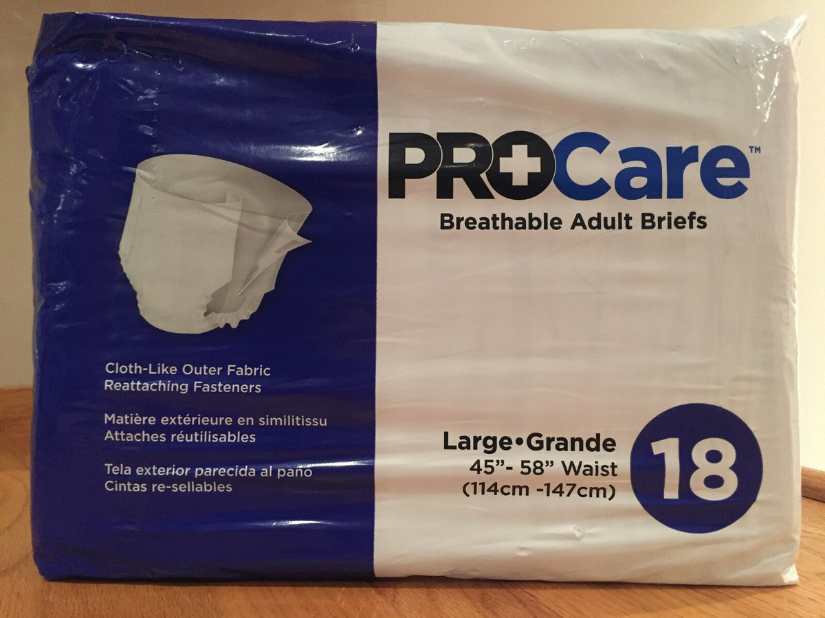 Adult Briefs, Breathable, Disposable, Large 45-58" Waist, 18/Pack