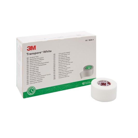 3M Transpore White Surgical Tape, 1" x 10yd., 12 Rolls/Box