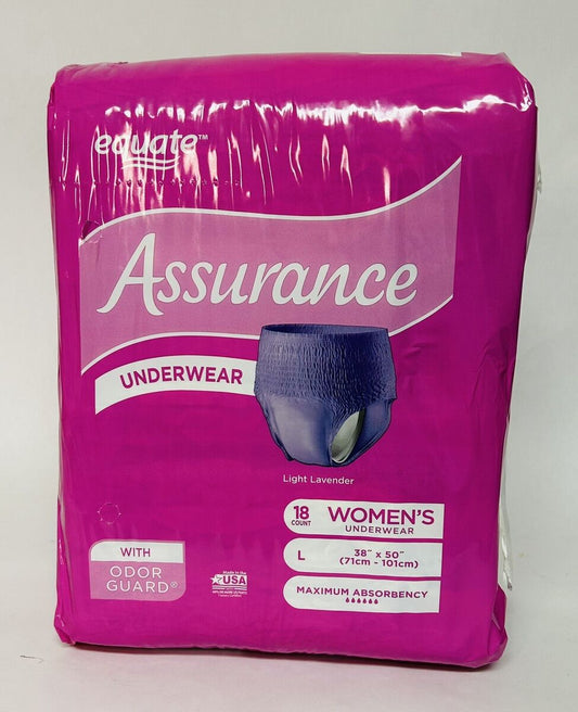Assurance Women's Disposable Underwear w/Odor Guard, Large 38" x 50", 18/Pack