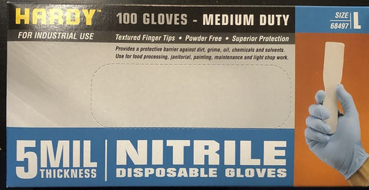 Nitrile Disposable Gloves, 5 Mil Thickness, Textured Fingertips, Large, 1000/Case