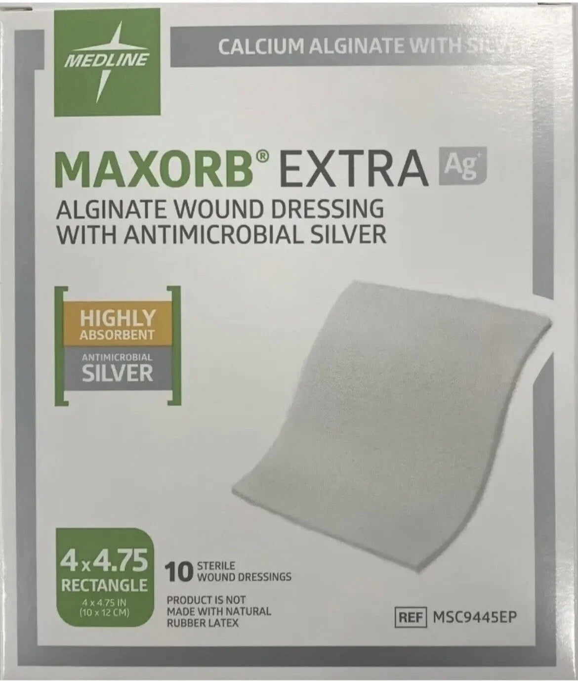 Maxorb Extra Ag+ Alginate Wound Dressings 4"x4.75" Sterile 10/Box