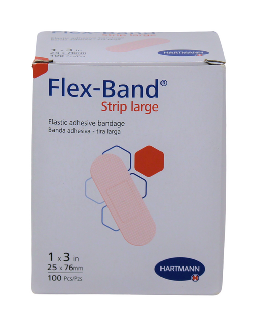 Flex-Band Elastic Adhesive Bandage Strip, Large 1"x 3", 100/Box