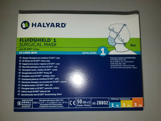 Surgical Mask, Fluidshield 1 w/So Soft Lining and Ties, ASTM Level 1, Blue,50/Box 6 Boxes/Case