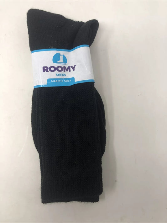 Roomy Diabetic Sock, Size 10-13, Black Crew, 1/Pair