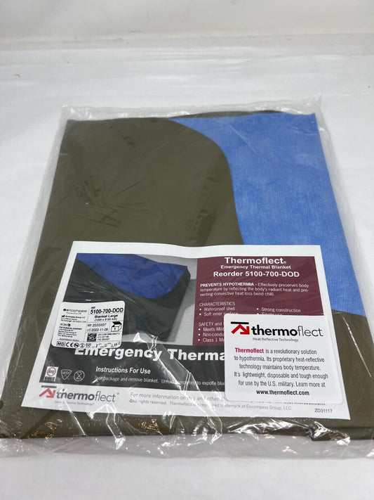 Thermoflect Emergency Thermal Blanket, Large 48" x 84", Military Green, 25/Box