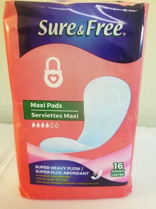 Sure & Fresh Maxi Pads, Super Heavy Flow, Unscented, 16/Pack