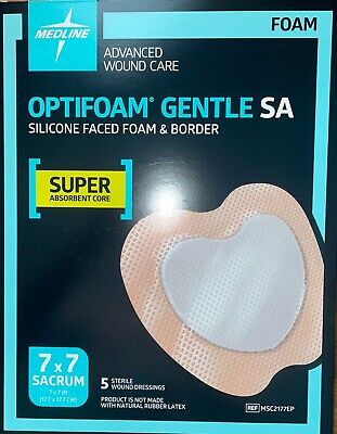 Optifoam Gentla SA SIlicone Faced Foam & Border, 7" x 7" Sacrum, Sterile, 5/Box