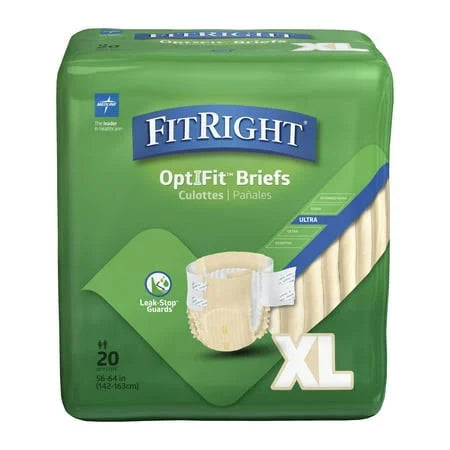 Incontinence, FitRight Optifit Disposable Briefs, Extra Absorbency, Medium, 20/Bag