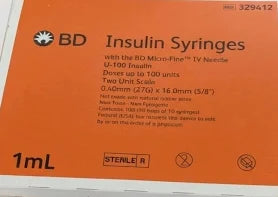 Insulin Syringes With The BD Micro-Fine IV Needle 27G x 5/8", 100/Box