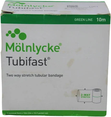 Molnlycke Tubifast Two Way Stretch Tubular Bandage, Green Line 10m 2"x 10.9yds, 1/Box