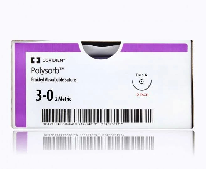 Sutures, Polysorb 3-0, 5x18" Undyed Braided Absorbable, Taper V-20, Sterile, 12/Box