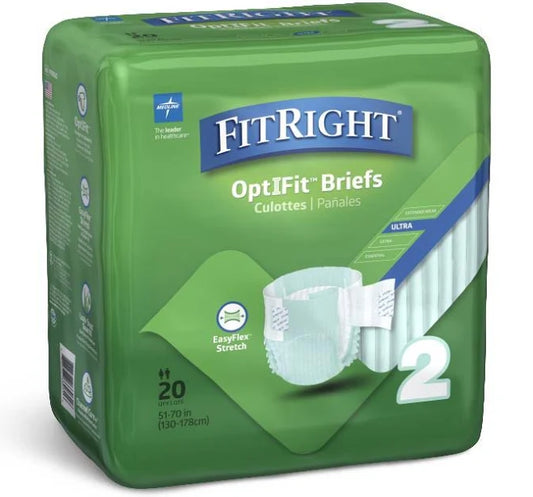 FitRight OptiFit Disposable Briefs w/Tabs, Ultra 2, Fits 51-70", 20/Bag