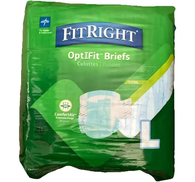 Incontinence, FitRight Optifit Disposable Briefs, Extra Absorbency, Large, 20/Bag