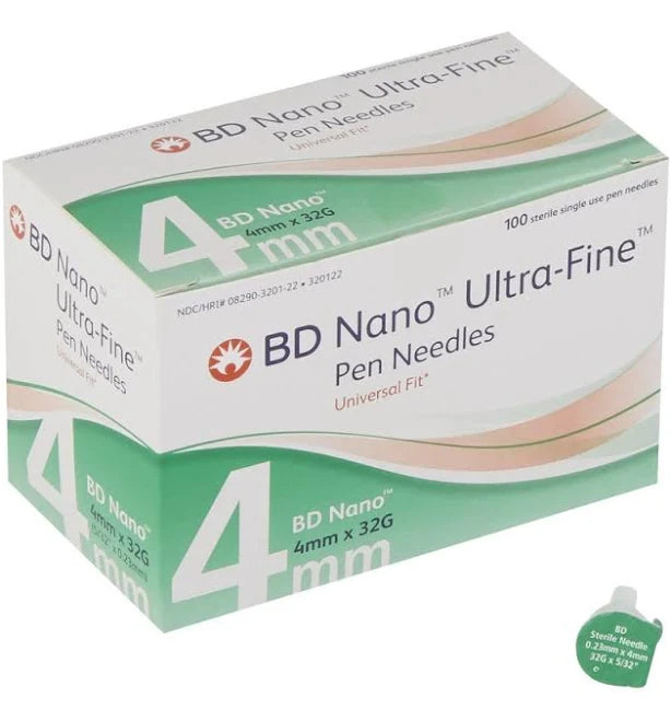 Nano Ultra-Fine Pen Needle, 32g x 4mm (5/32"), Sterile, 100/Box 12 Boxes/Case