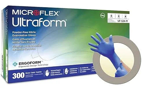 Exam Gloves, Microflex Ultraform Nitrile Powder-Free, X-Small, 300/Box 10 Boxes/Case