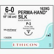 Perma-Hand Silk Suture 6-0, 18" Black Braided, Reverse Cutting P-3, 12/Box, Expired/Discounted 90%