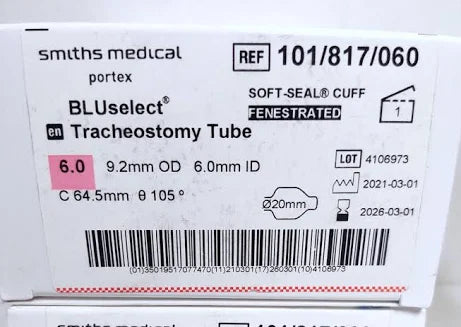 Tracheostomy Tube 6.0, Soft Seal Cuff Fenestrated, BLUselect. 1/Box