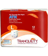 All-Through-The-Night Disposable Briefs Large, 45"-58", 12/Bag
