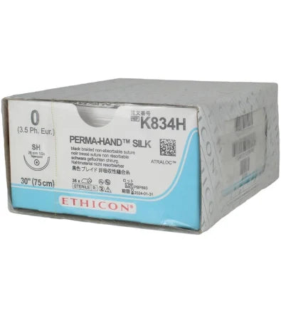 Perma-Hand Silk 0, 30" Black Braided, Taperpoint SH, Non-Absorbable, 36/Box, Expired/Discounted 90%