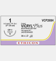 Coated Vicryl Plus Antibacterial Undyed Braided 1, 27" Reverse Cutting CP-1 Sterile, 36/Box