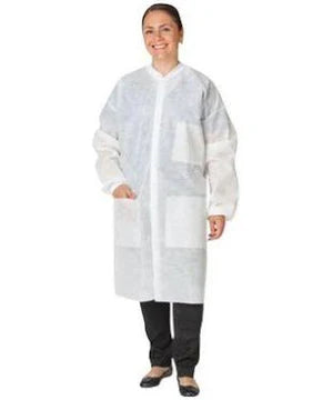 Lab Coat, Knit Collar and Cuffs, Single-Use, White, Size Small, Non-Sterile, 20/Box