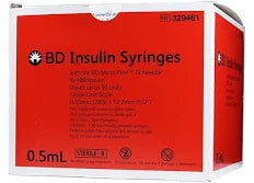 Insulin Syringes With The Micro-Fine IV Needle 0.5mL 28G x 1/2", 100/Box