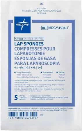 Lap Sponges X-Ray Detectable 4"x18" 33/Box