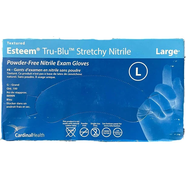 Exam Gloves, Esteem Tru-Blu Stretchy Nitrile, Large, 100/Box 10 Boxes/Case