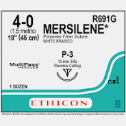 Mersilene Suture 4-0, 18" polyester White Braided, Rev. Cutting P-3, 12/Box, Expired/Discounted 90%