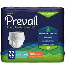 Incontinence, Disposable Daily Underwear, Maxsorb Gel Technology, Youth/Small 20"-34", 22/Bag