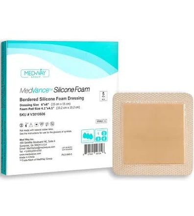 MedVance Bordered Silicone Foam Dressing 7.2" x 7.2" w/5.1" x 5.4" Foam Pad Size, Small Sacral, 10/Box