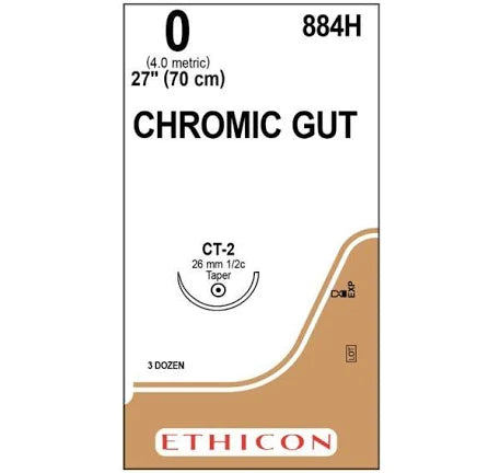 Chromic Gut Suture 0, 27" Undyed Absorbable, Taper Point CT-2, Sterile, 36/Box