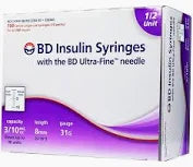 Insulin Syringes w/Ultra-Fine Needle U-100, 31G x 15/64", 0.3mL Sterile, 500/Case