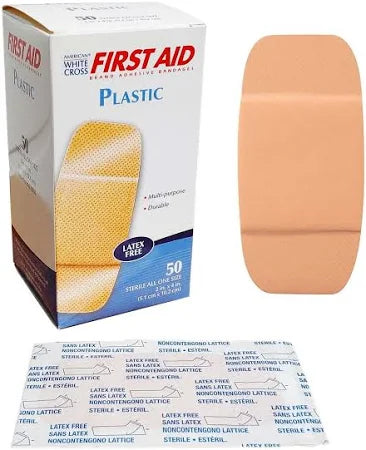 First Aid Brand Adhesive Bandages, Flexible Fabric, 2" x 4" ,50/Box