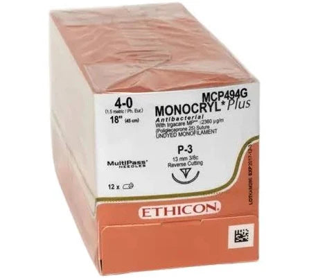 Suture Monocryl Plus Antibacterial 4-0, 12/Box Expired/Discounted