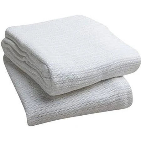 Cotton Hospital Blanket, Thermal Weave, Reusable, 66" x 90", White, 12/Box