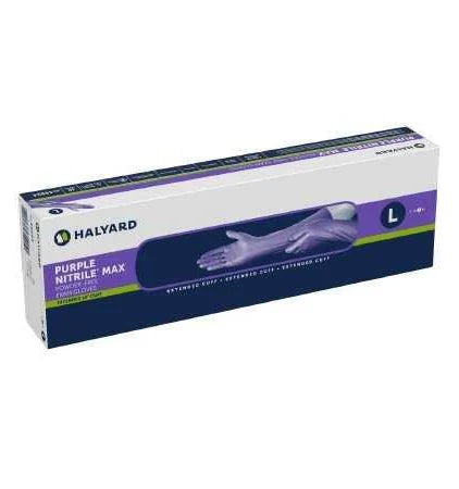 Purple Nitrile Max Exam Gloves Powder Free, Extended Cuff, Large,  400/Case