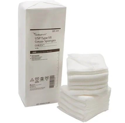 Curity USP Type VII Gauze Sponges 4" x 4" 12-Ply, 200/Sleeve