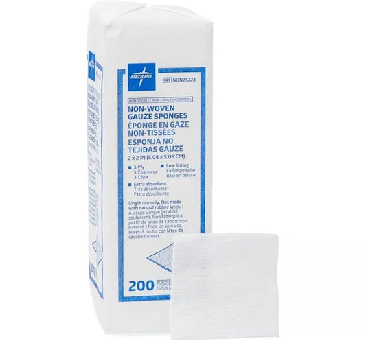 Non-Woven Gauze Sponges, 2" x 2" 3-Ply, Non-Sterile, 200/Sleeve
