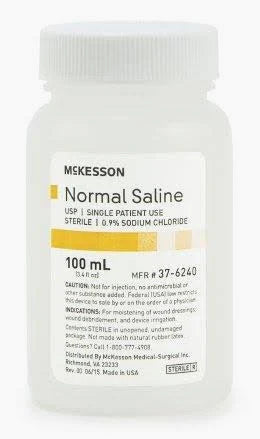 Normal Saline Isotonic Irrigation Solution 100mL, 0.9% Sodium Chloride, USP,  48/Case