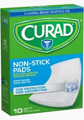 Curad Non-Stick Pads w/Adhesive Tabs, Medium 3"x3", 10/Box