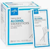 Swabsticks 70% Isopropyl Alcohol, Triple Pack 25Packs/Box